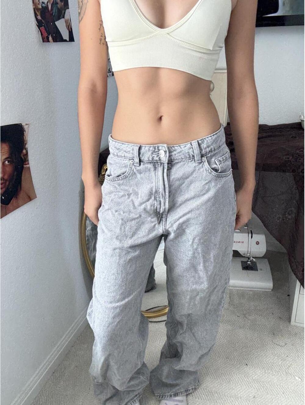 Women's Grey and White Jeans